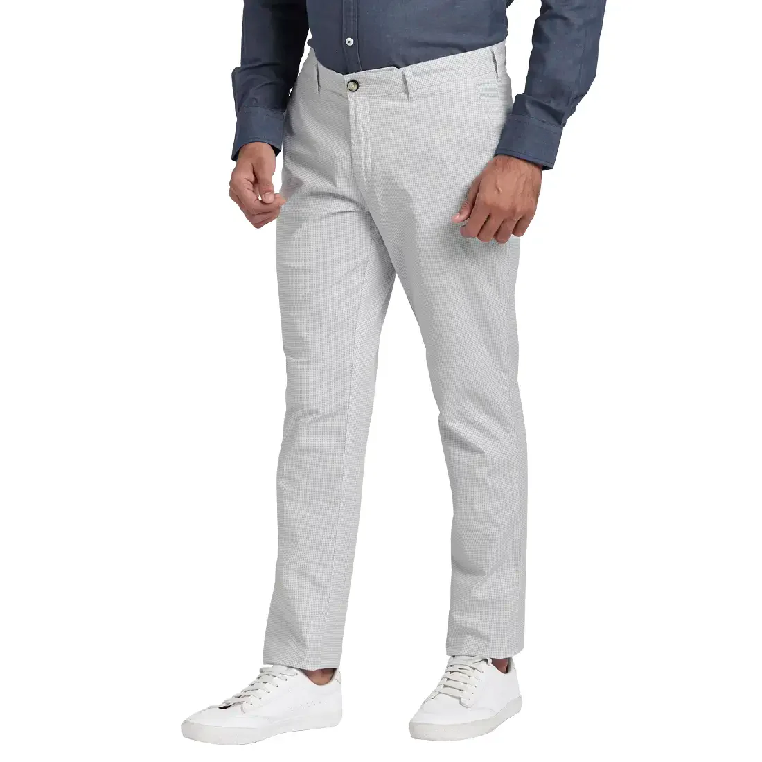 Men Grey Contemporary Fit Print Cotton Blend Trouser - Image 3