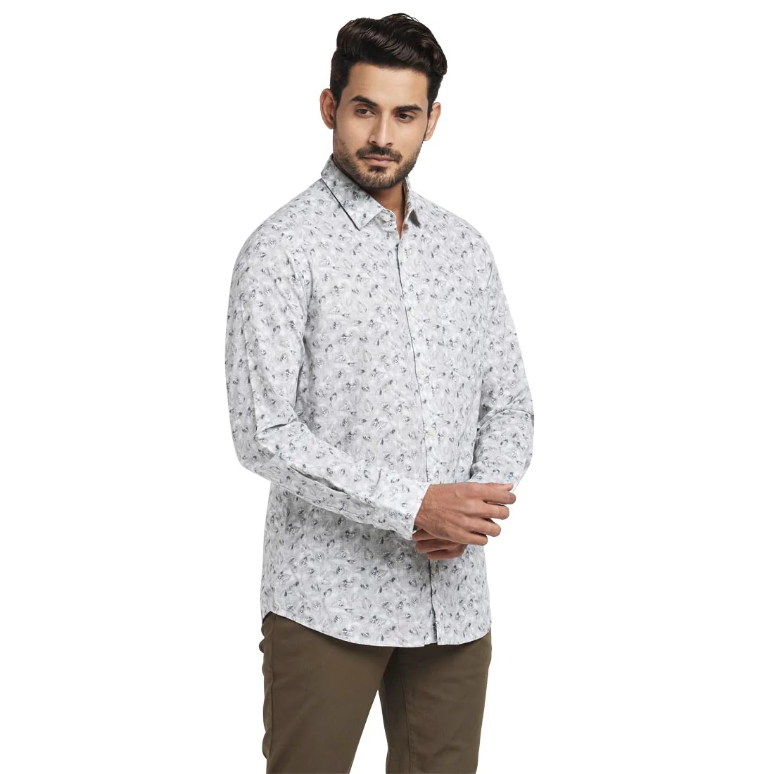 Men Grey Contemporary Fit Print Cotton Full Sleeve Shirts - Image 2