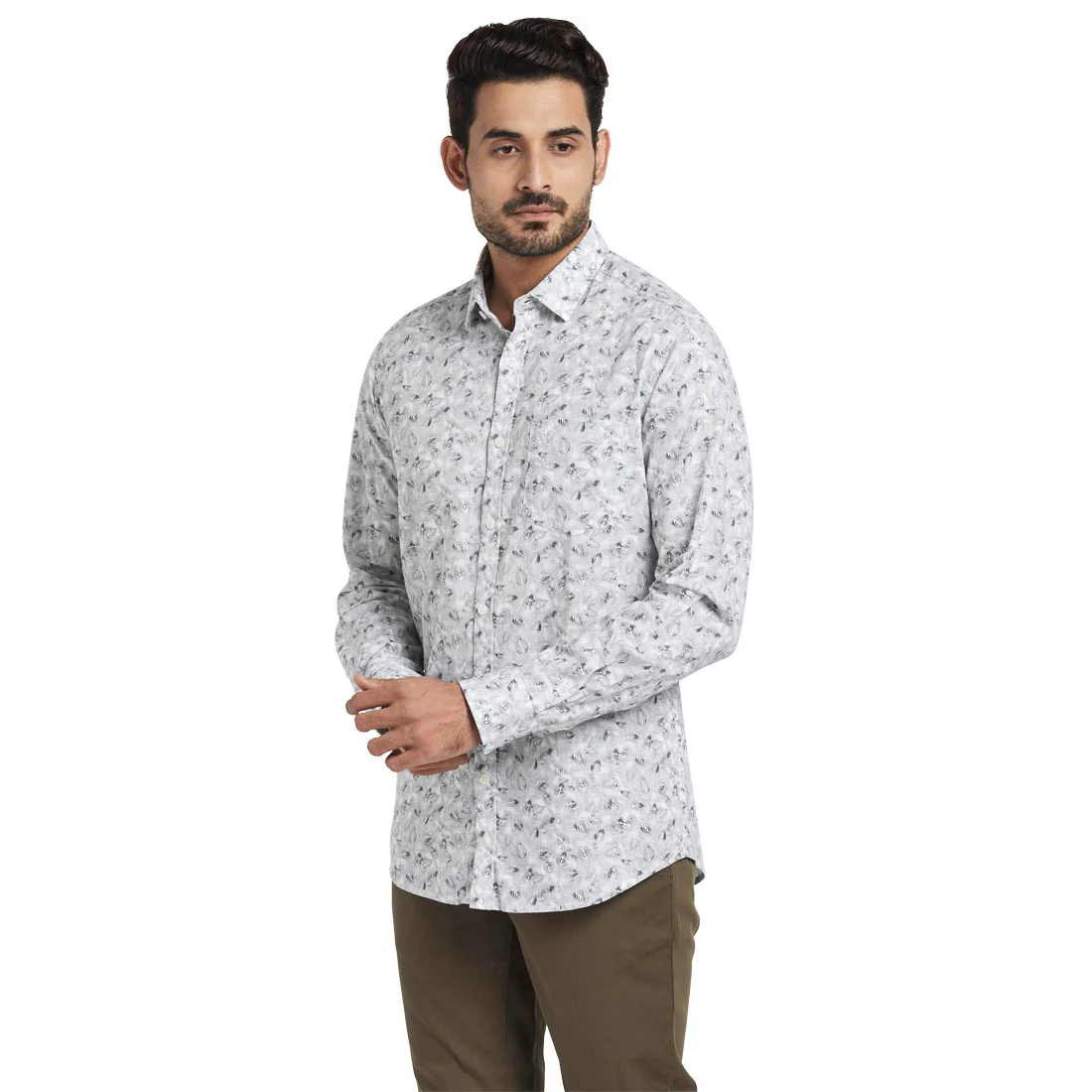 Men Grey Contemporary Fit Print Cotton Full Sleeve Shirts - Image 3