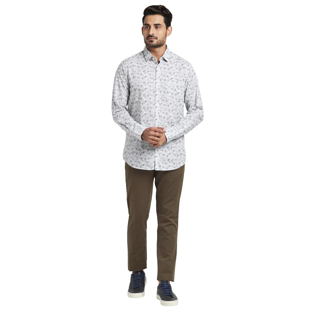 Men Grey Contemporary Fit Print Cotton Full Sleeve Shirts - Image 5