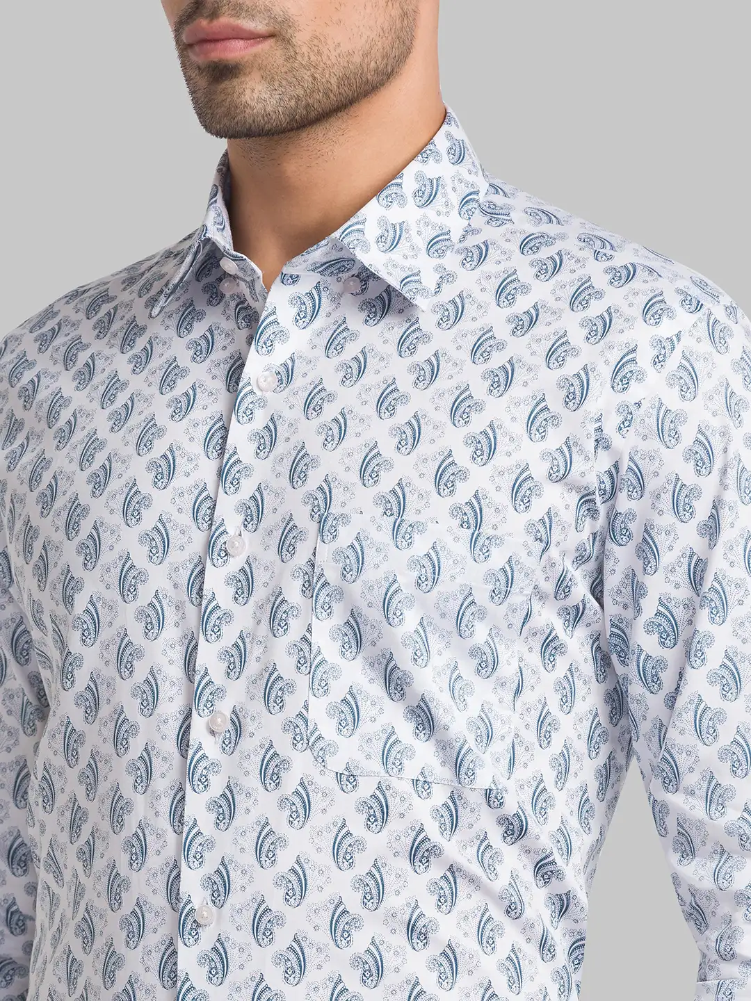 Men Grey Contemporary Fit Print Cotton Shirts - Image 6