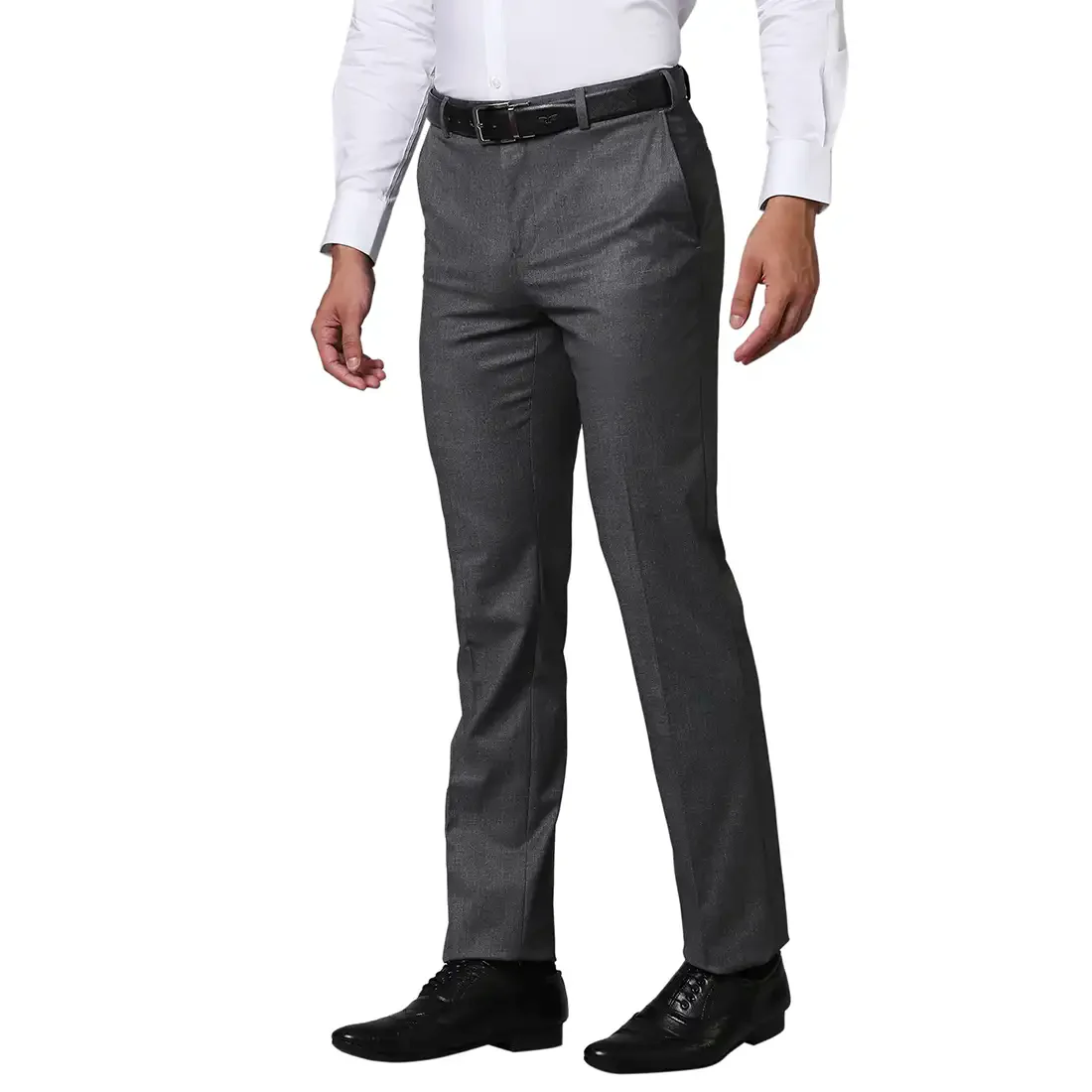 Men Grey Contemporary Fit Shark Skin Polyester Blend Trouser - Image 3