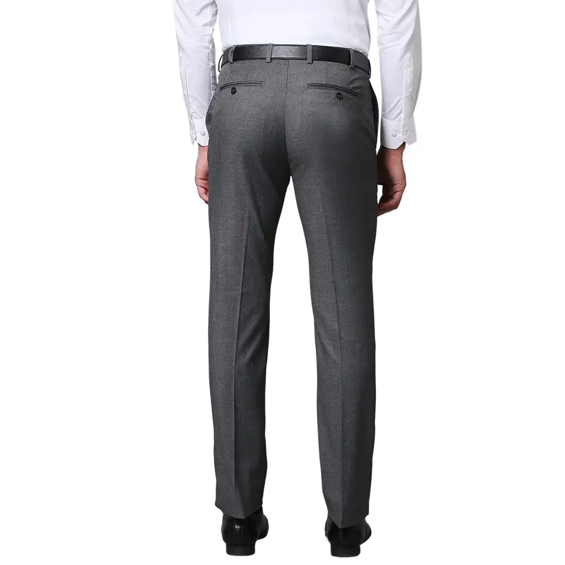 Men Grey Contemporary Fit Shark Skin Polyester Blend Trouser - Image 4