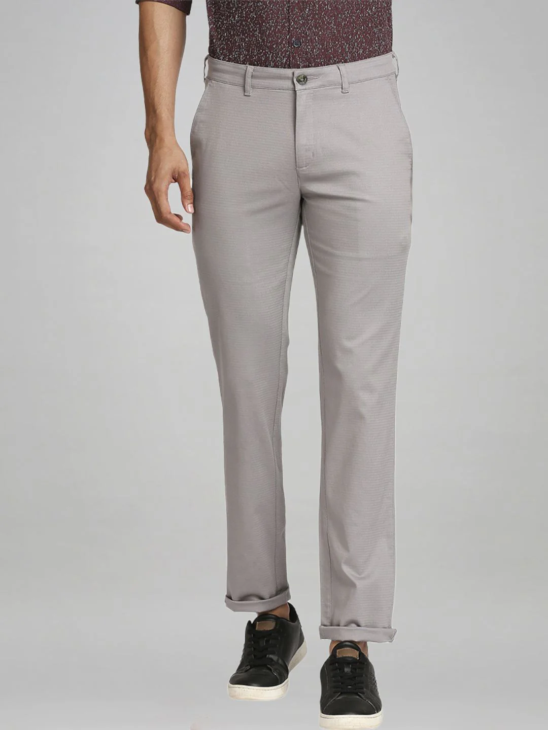Men Grey Contemporary Fit Solid Cotton Blend Trouser