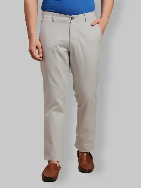 Men Grey Contemporary Fit Solid Piece Dyed Cotton Trouser