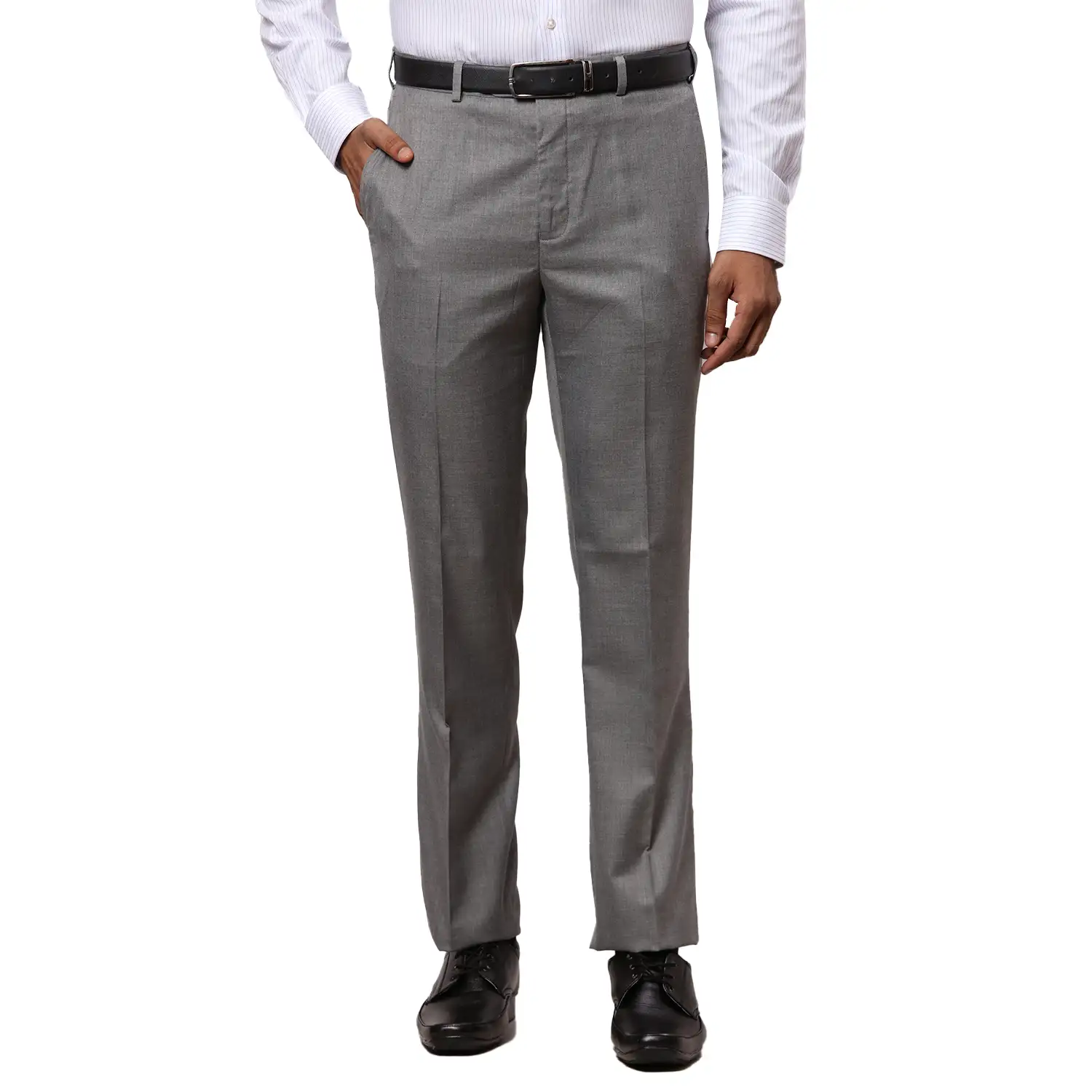 Men Grey Contemporary Fit Solid Polyester Blend Trouser