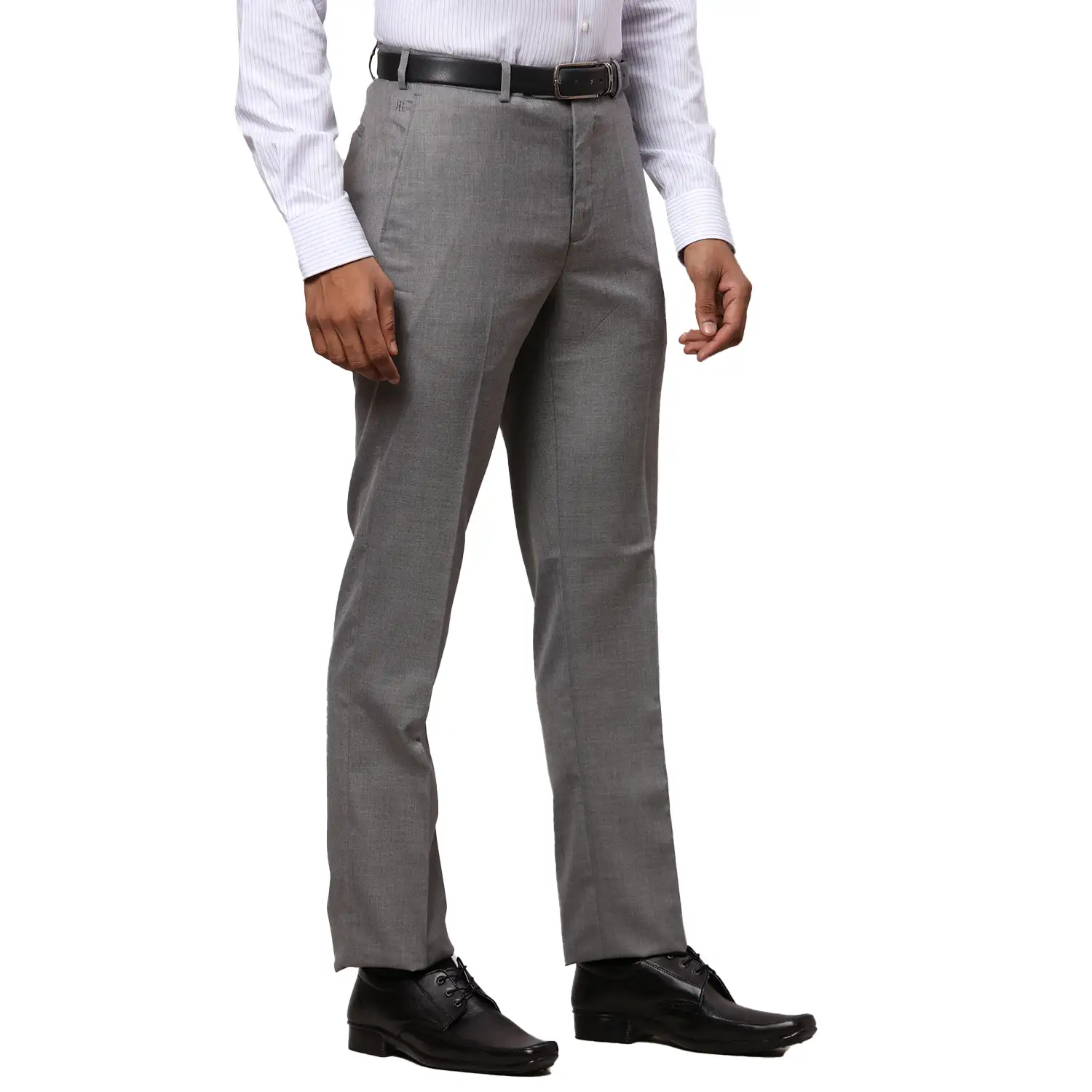 Men Grey Contemporary Fit Solid Polyester Blend Trouser - Image 2