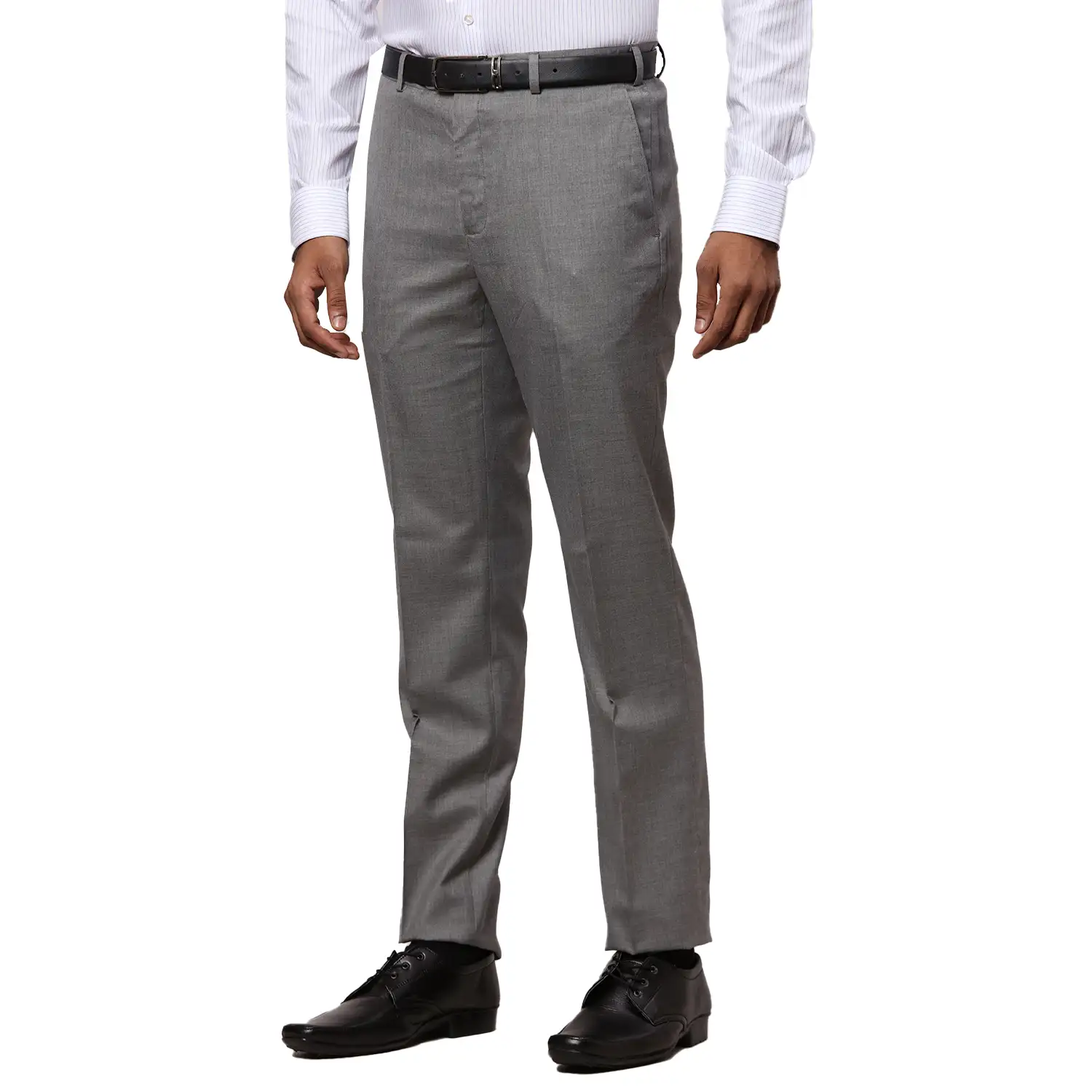 Men Grey Contemporary Fit Solid Polyester Blend Trouser - Image 3