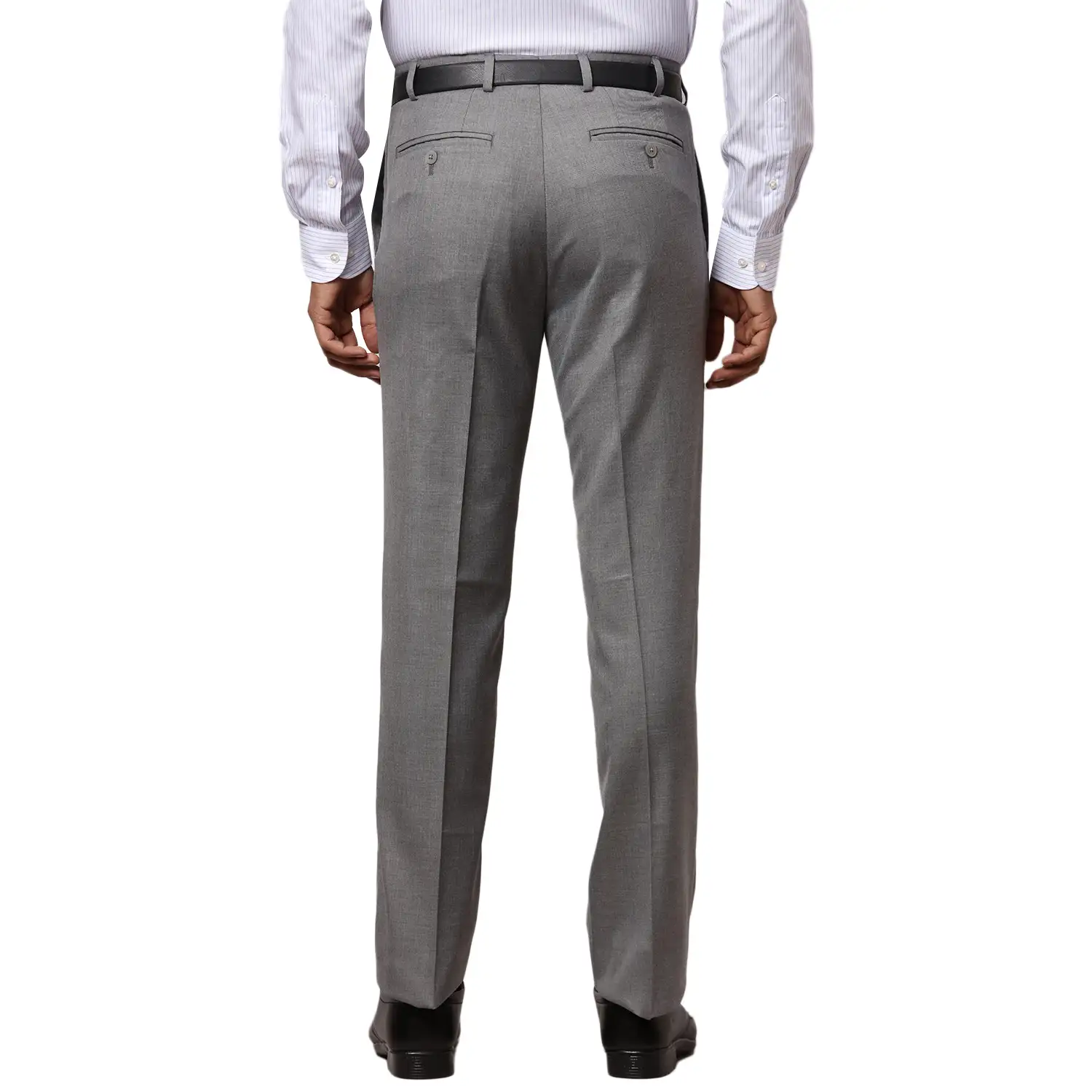Men Grey Contemporary Fit Solid Polyester Blend Trouser - Image 4