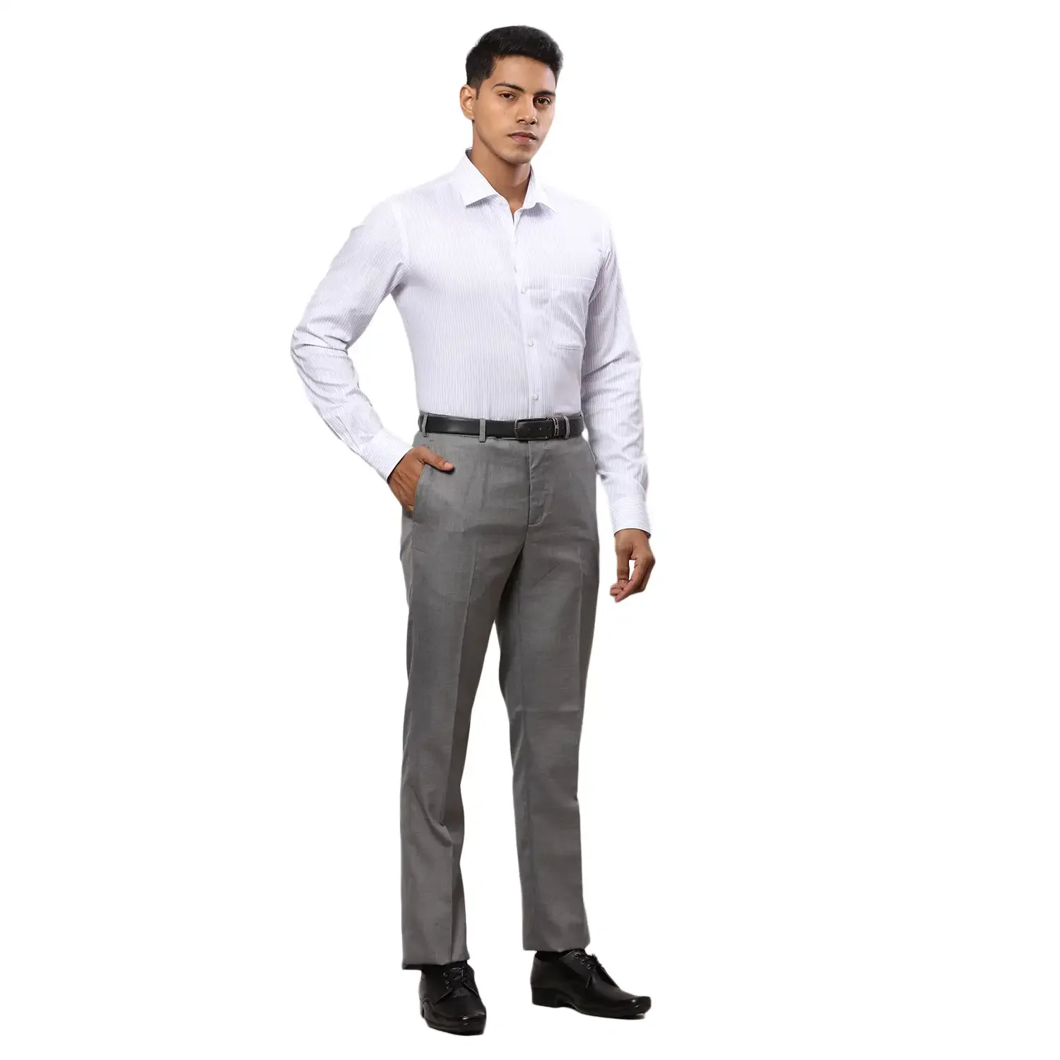 Men Grey Contemporary Fit Solid Polyester Blend Trouser - Image 5