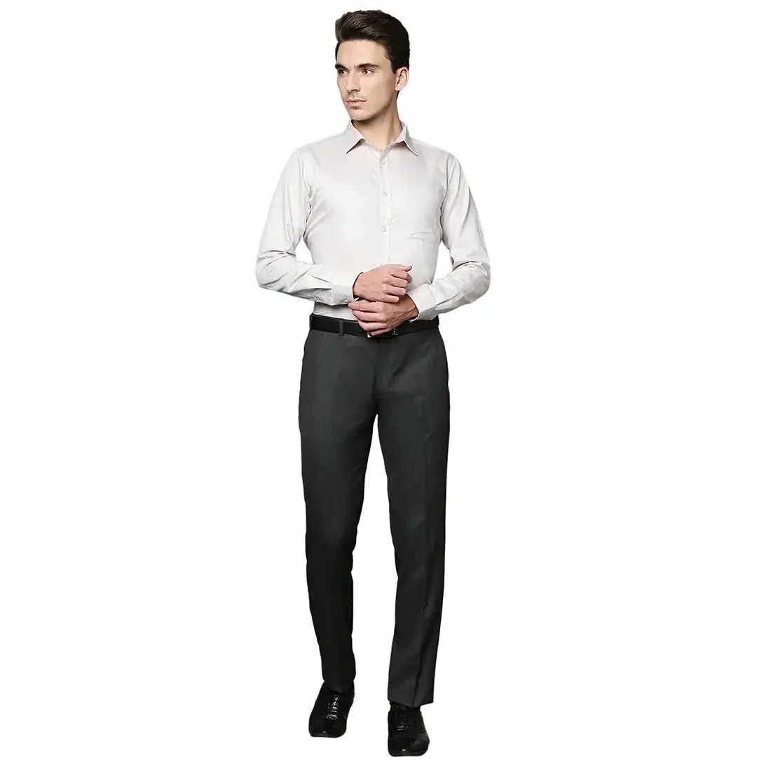 Men Grey Contemporary Fit Solid Polyester Blend Trouser - Image 5