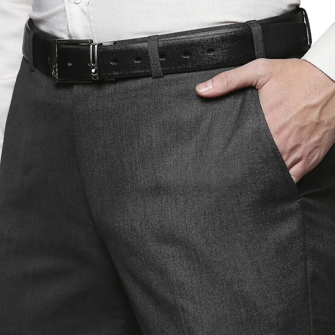 Men Grey Contemporary Fit Solid Polyester Blend Trouser - Image 6