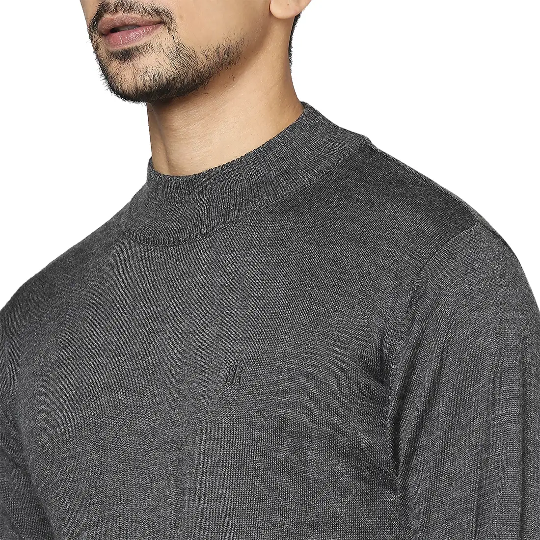 Men Grey Contemporary Fit Solid Wool Blend Full Sleeve Crew Neck Collar Sweaters - Image 6