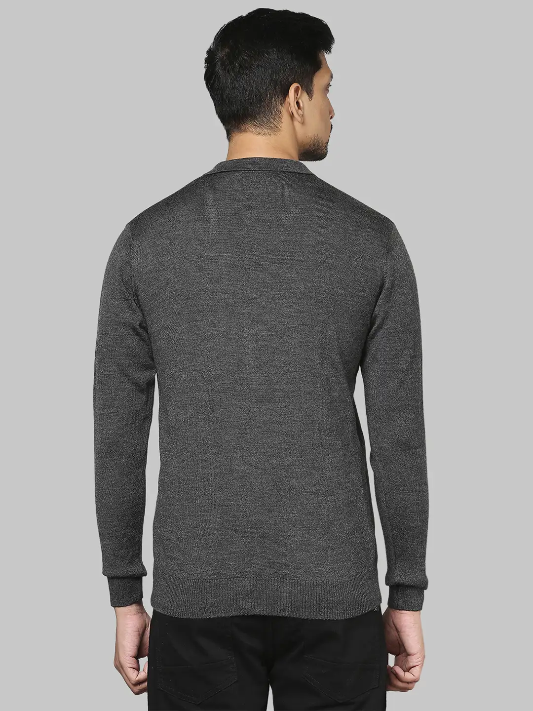 Men Grey Contemporary Fit Solid Wool Blend Round Neck Collar Sweaters - Image 4