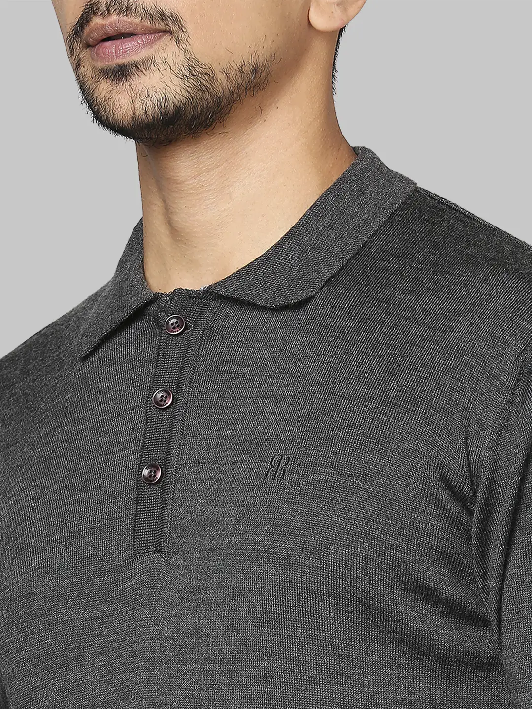 Men Grey Contemporary Fit Solid Wool Blend Round Neck Collar Sweaters - Image 6