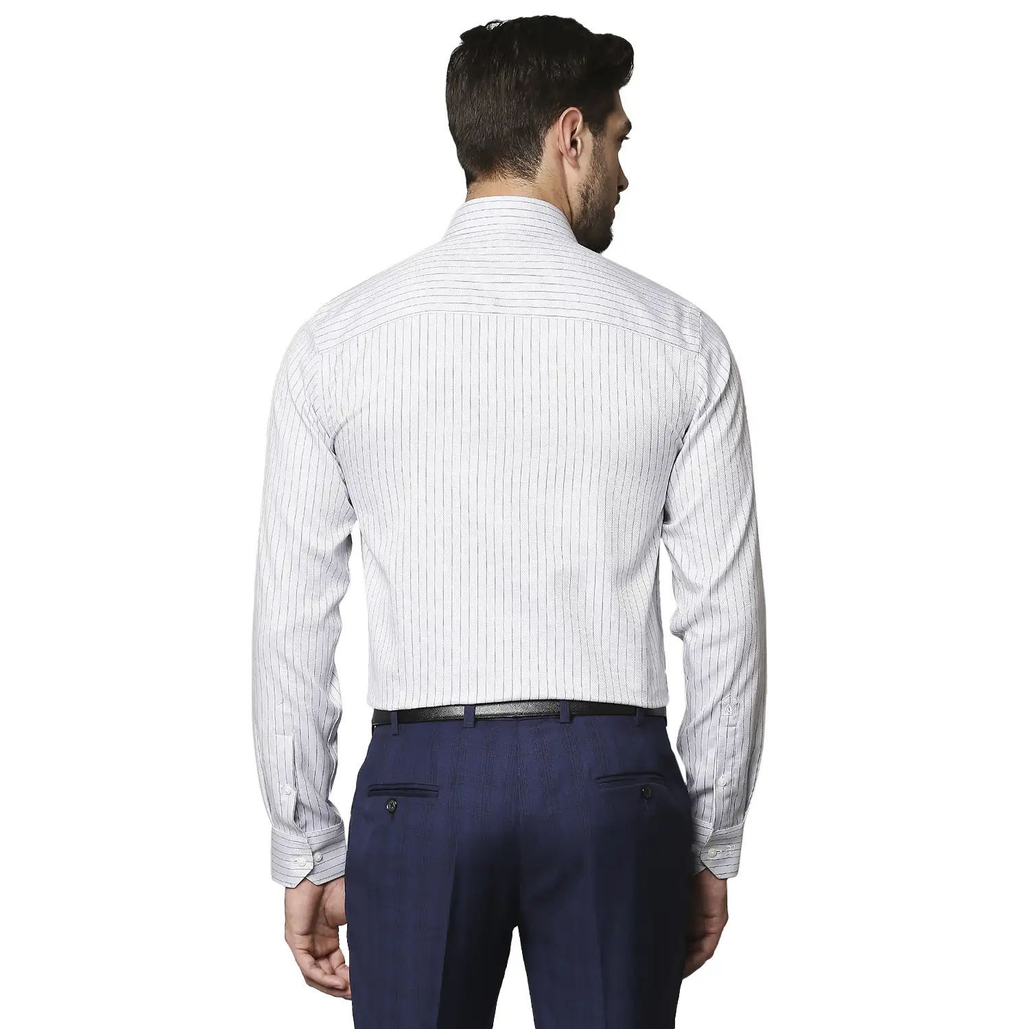 Men Grey Contemporary Fit Stripe Cotton Full Sleeve Shirts - Image 4