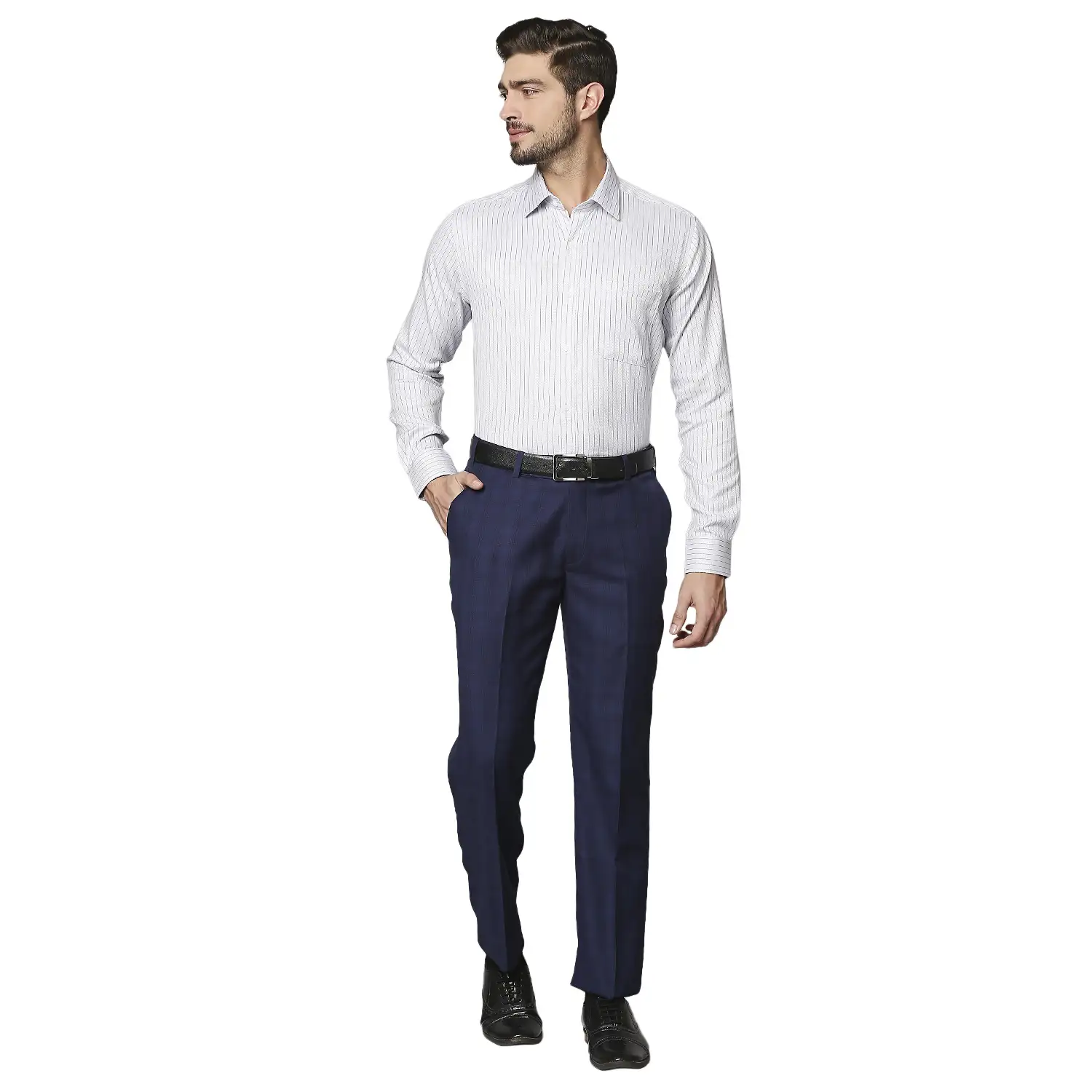 Men Grey Contemporary Fit Stripe Cotton Full Sleeve Shirts - Image 5