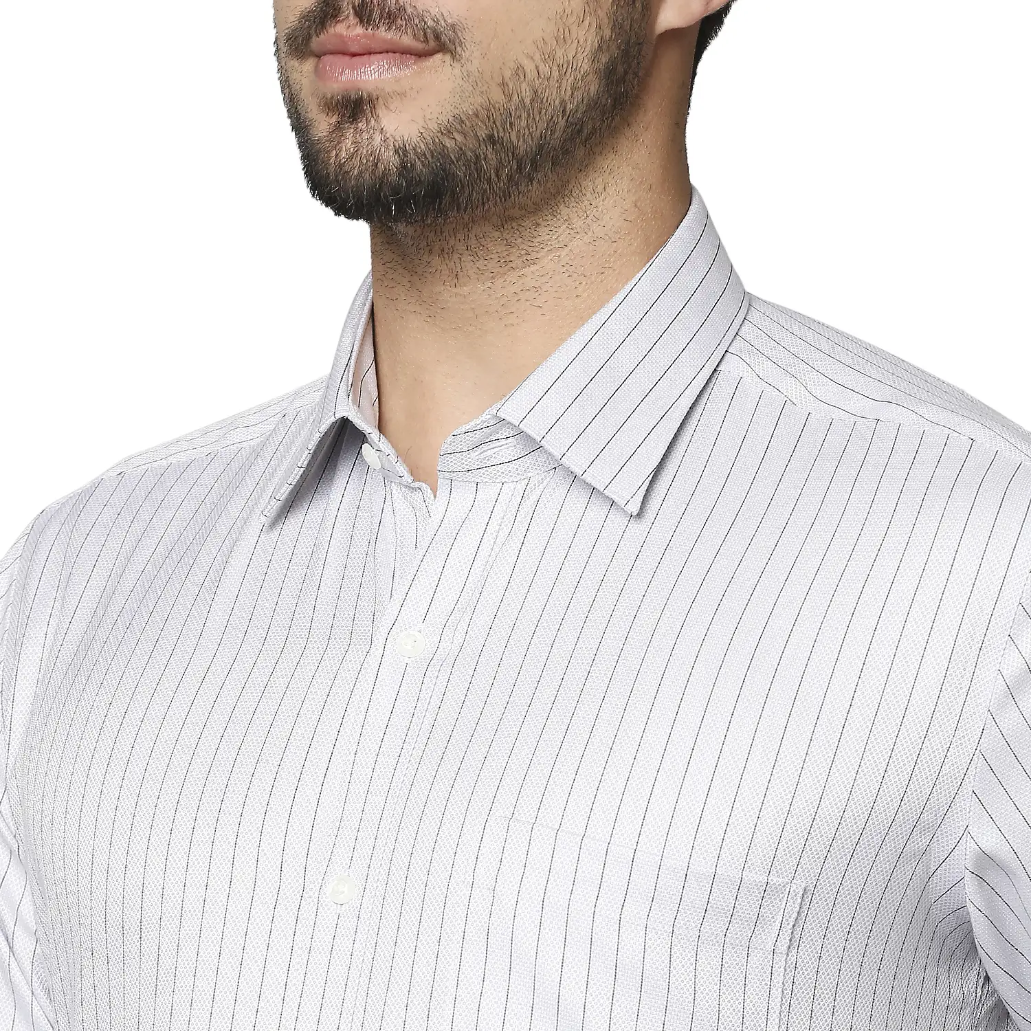 Men Grey Contemporary Fit Stripe Cotton Full Sleeve Shirts - Image 6