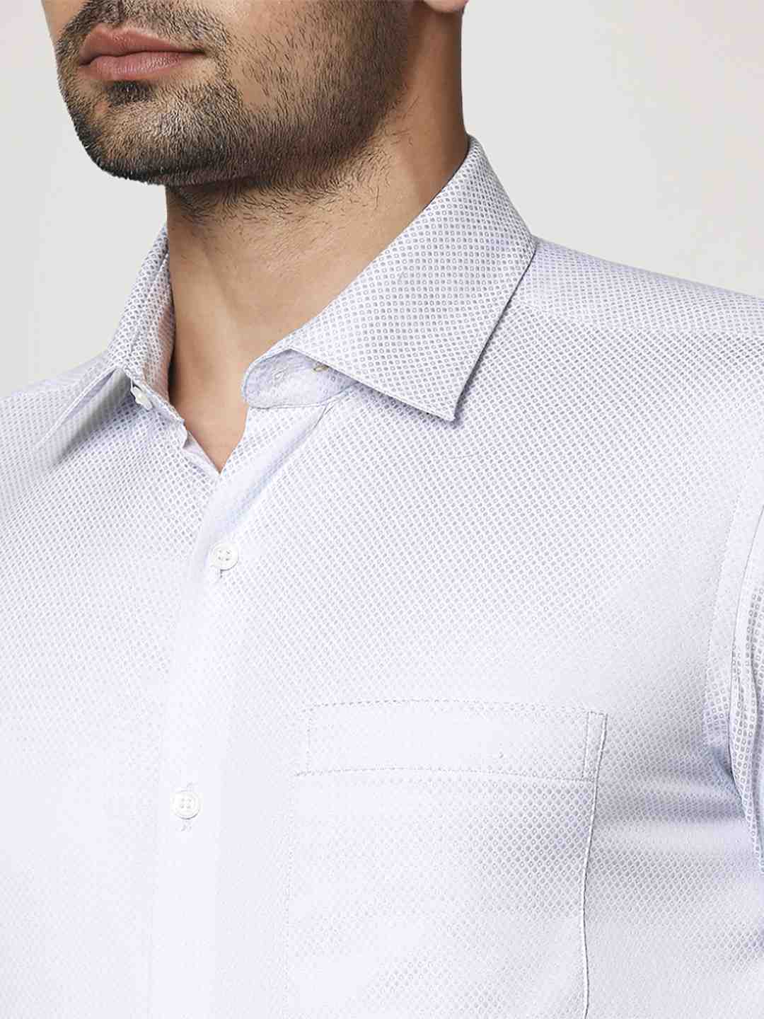 Men Grey Contemporary Fit Structure Cotton Cut Collar Shirts