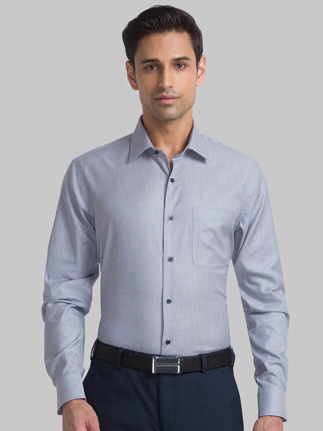 Men Grey Contemporary Fit Structure Cotton Cut Collar Shirts - Image 6
