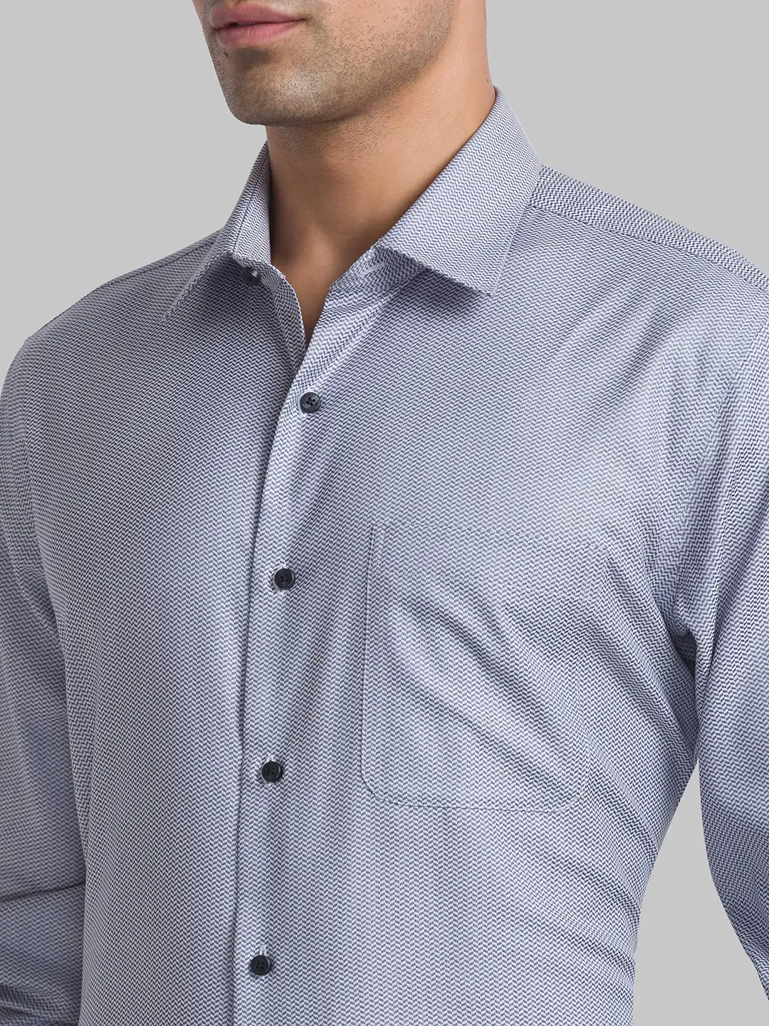 Men Grey Contemporary Fit Structure Cotton Cut Collar Shirts - Image 7