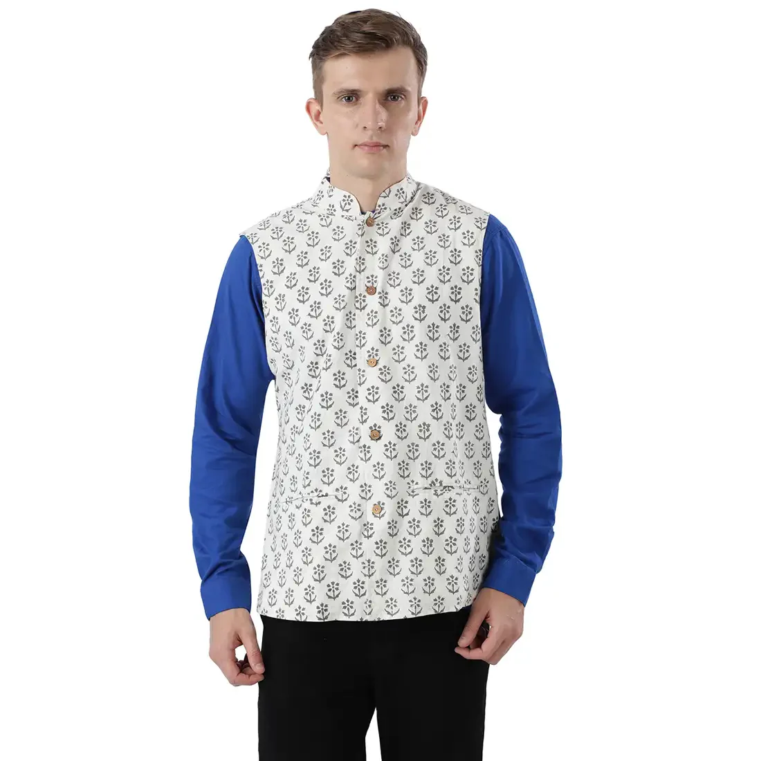 Men Grey Cotton Bundi