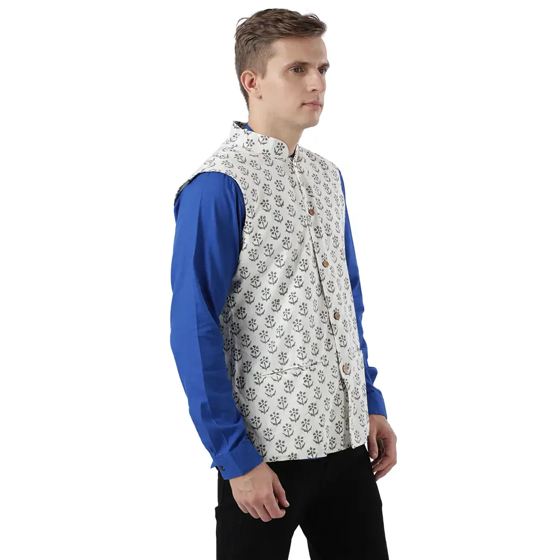 Men Grey Cotton Bundi - Image 2
