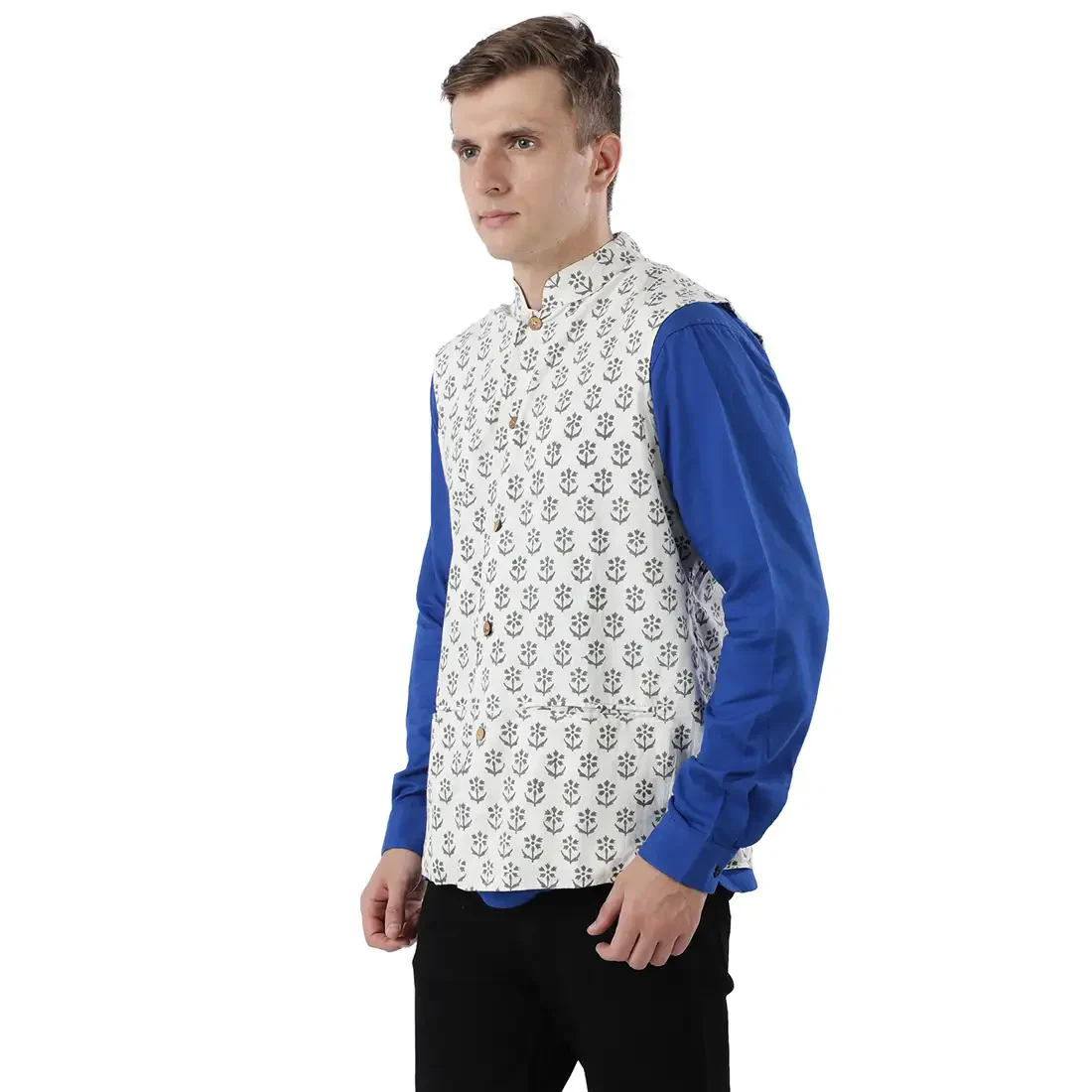 Men Grey Cotton Bundi - Image 3