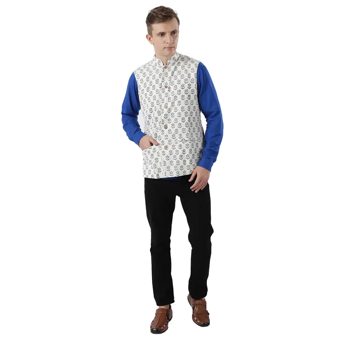 Men Grey Cotton Bundi - Image 5