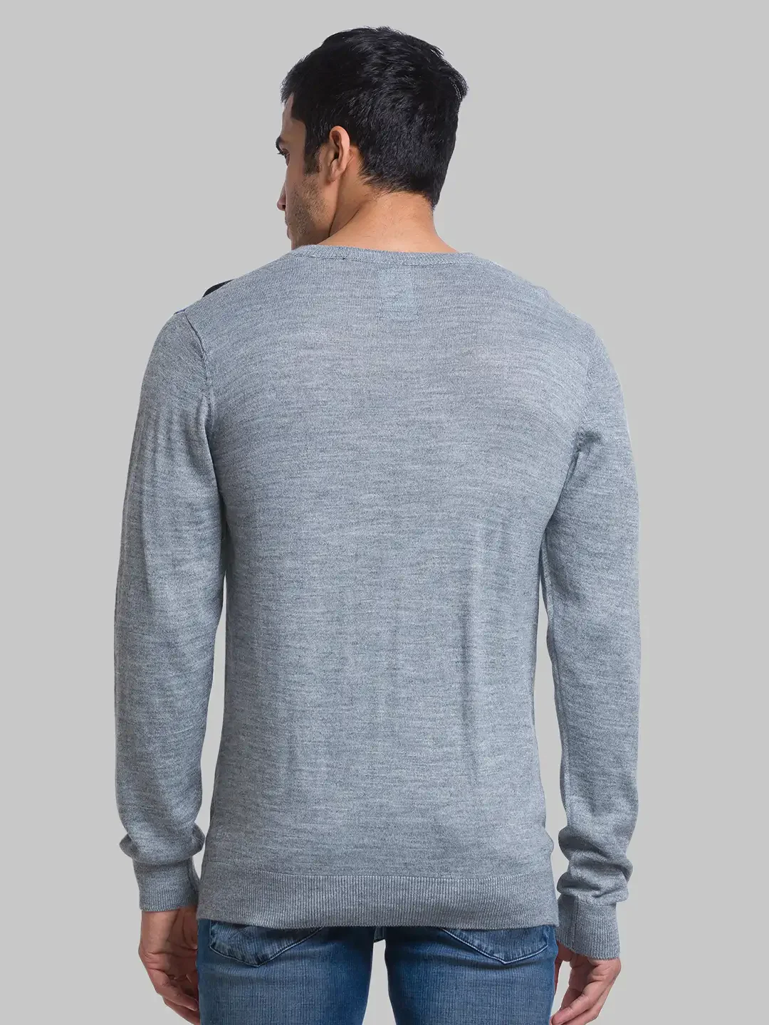 Men Grey Intarsia Acrylic Blend Full Sleeve Sweaters - Image 4
