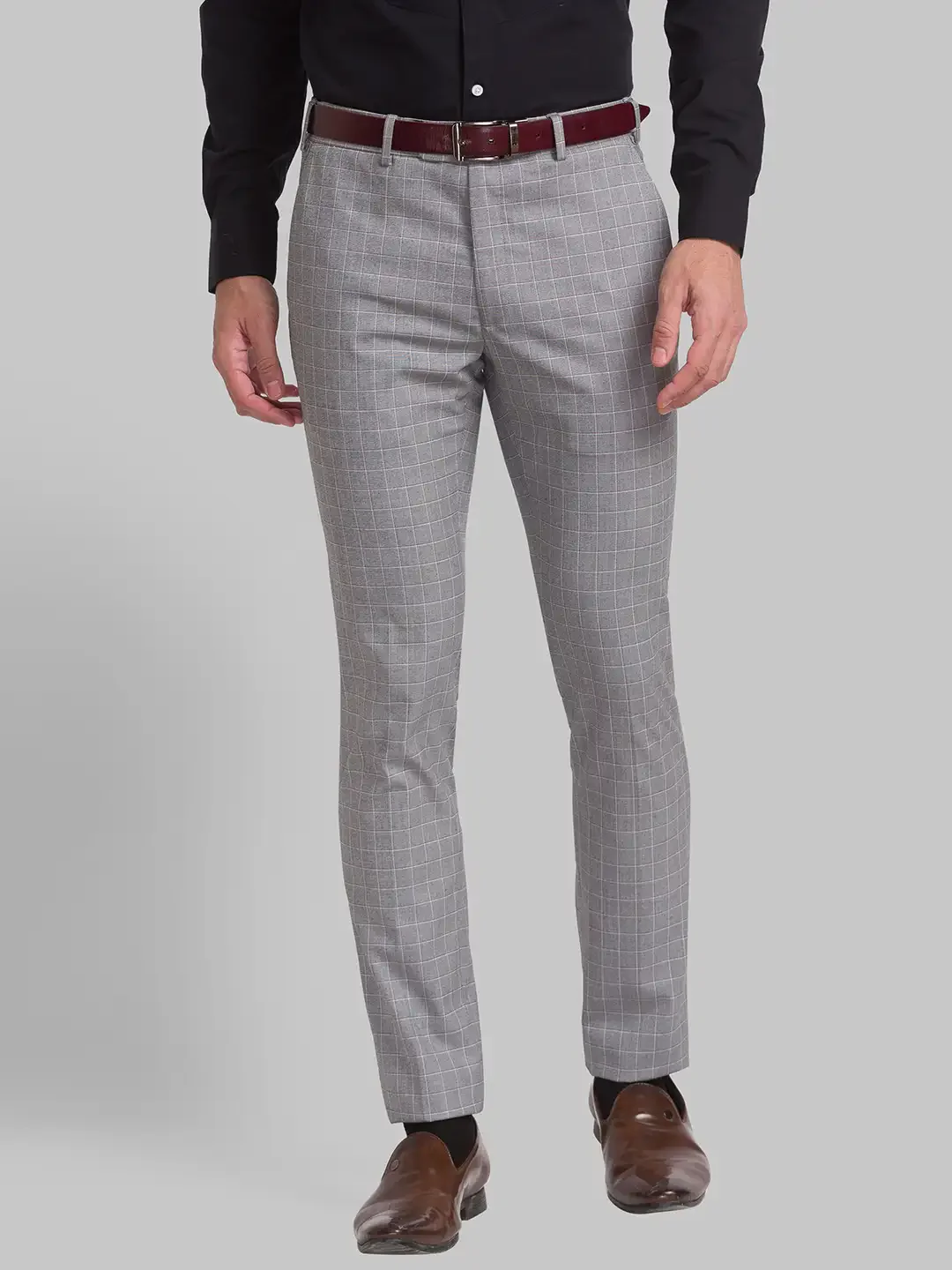 Men Grey Italian Fit Checks Polyester Blend Trouser