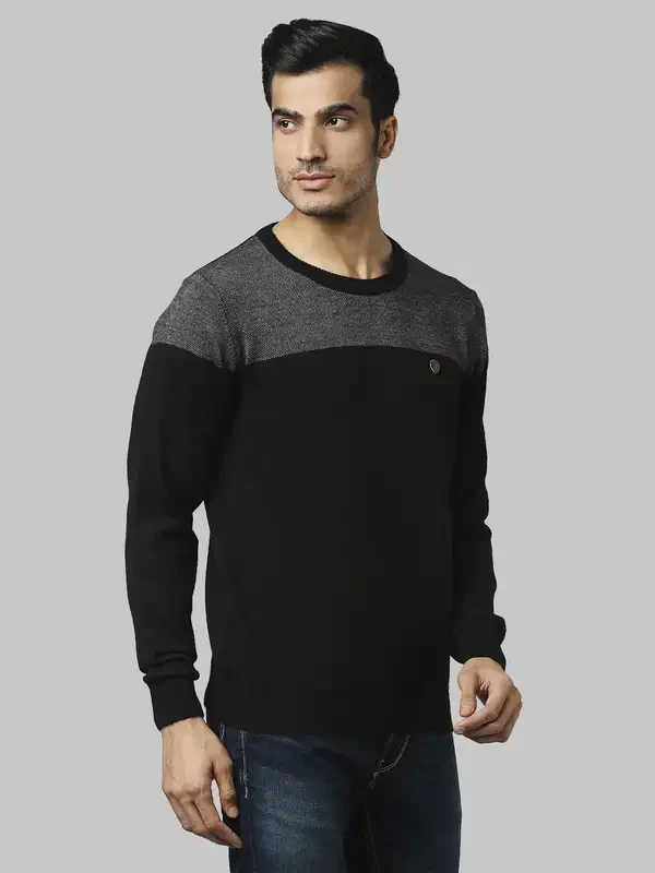 Men Grey Jacquard Acrylic Wool Blend Round Collar Sweaters - Image 2