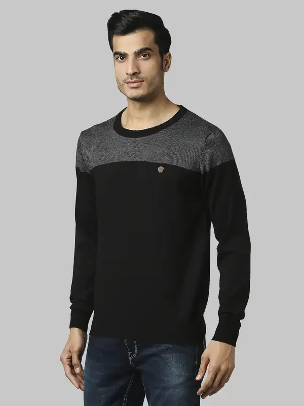Men Grey Jacquard Acrylic Wool Blend Round Collar Sweaters - Image 3