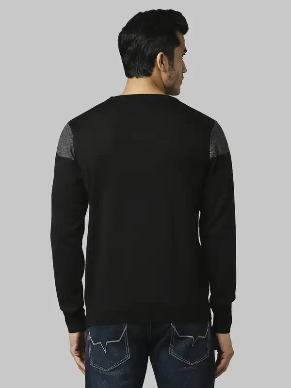 Men Grey Jacquard Acrylic Wool Blend Round Collar Sweaters - Image 4