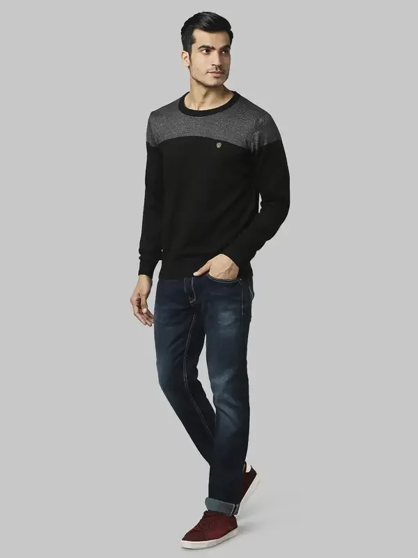 Men Grey Jacquard Acrylic Wool Blend Round Collar Sweaters - Image 5