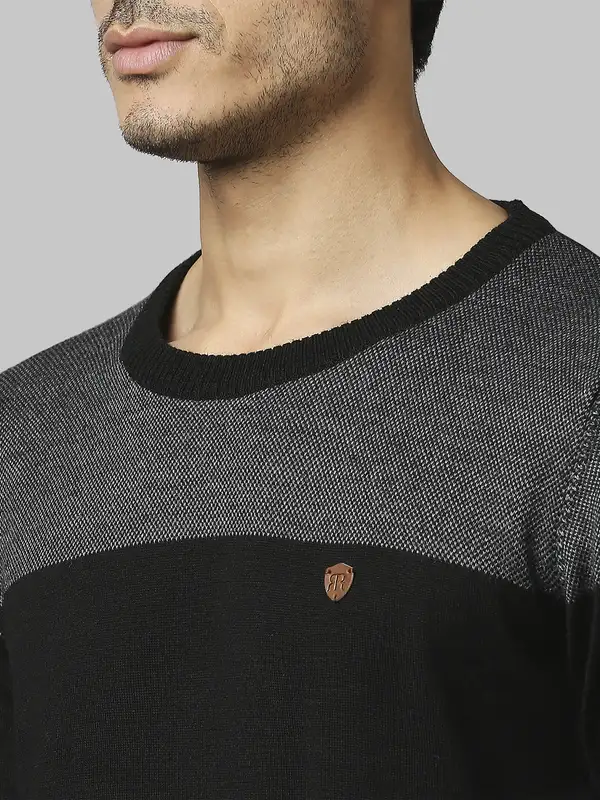 Men Grey Jacquard Acrylic Wool Blend Round Collar Sweaters - Image 6
