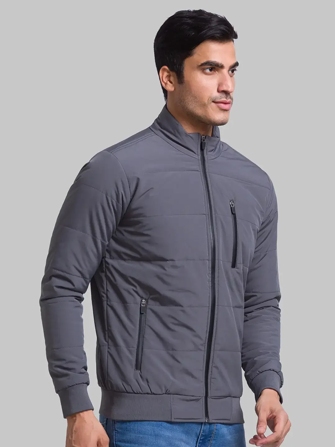 Men Grey Jacquard Polyester Full Sleeve Jackets - Image 2