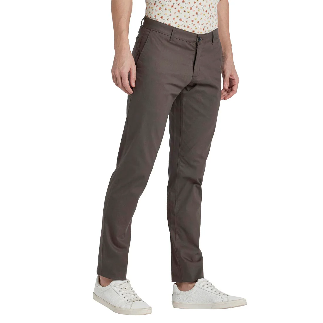 Men Grey Low Rise Tapered Fit Yarn Dyed Cotton Blend Trouser - Image 2