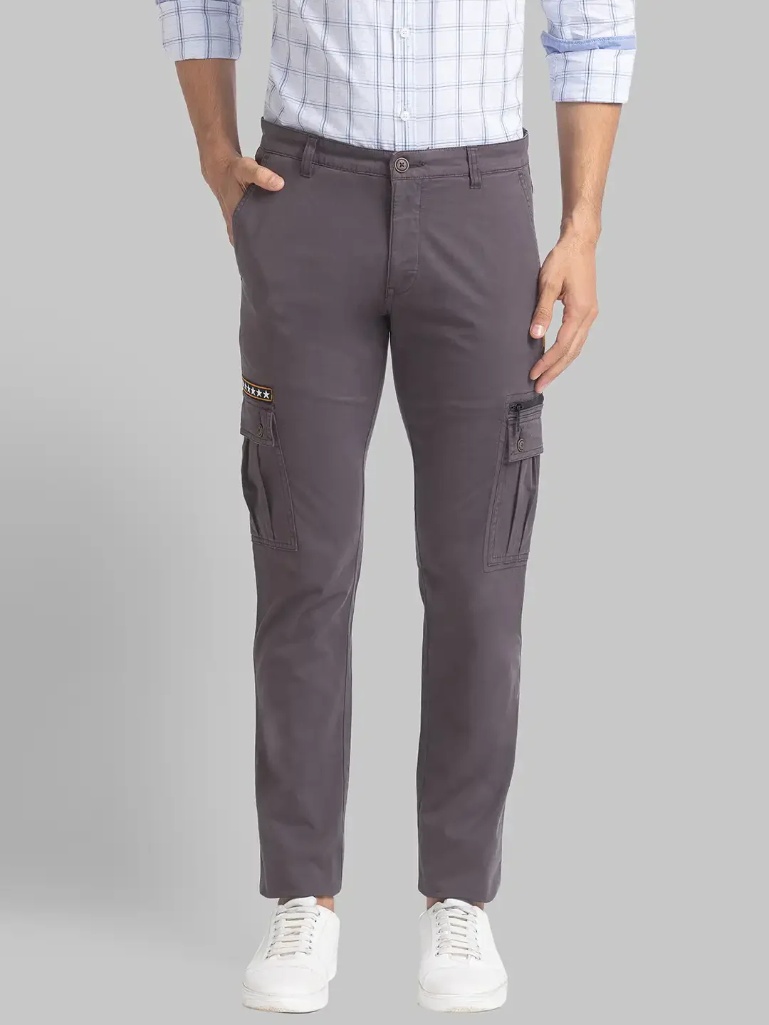 Men Grey Lrt Fit Rfd Cotton Blend Trouser