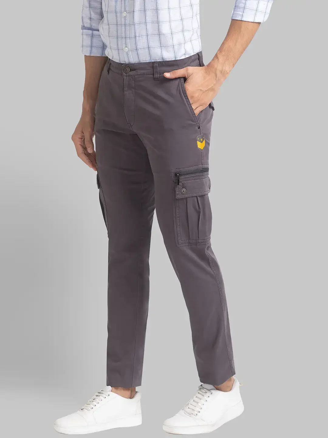 Men Grey Lrt Fit Rfd Cotton Blend Trouser - Image 3