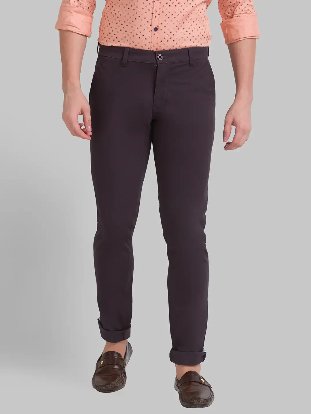 Men Grey Lrt Fit Solid Cotton Blend Trouser