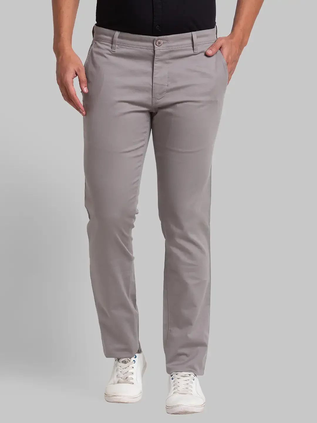 Men Grey Lrt Fit Solid Cotton Blend Trouser
