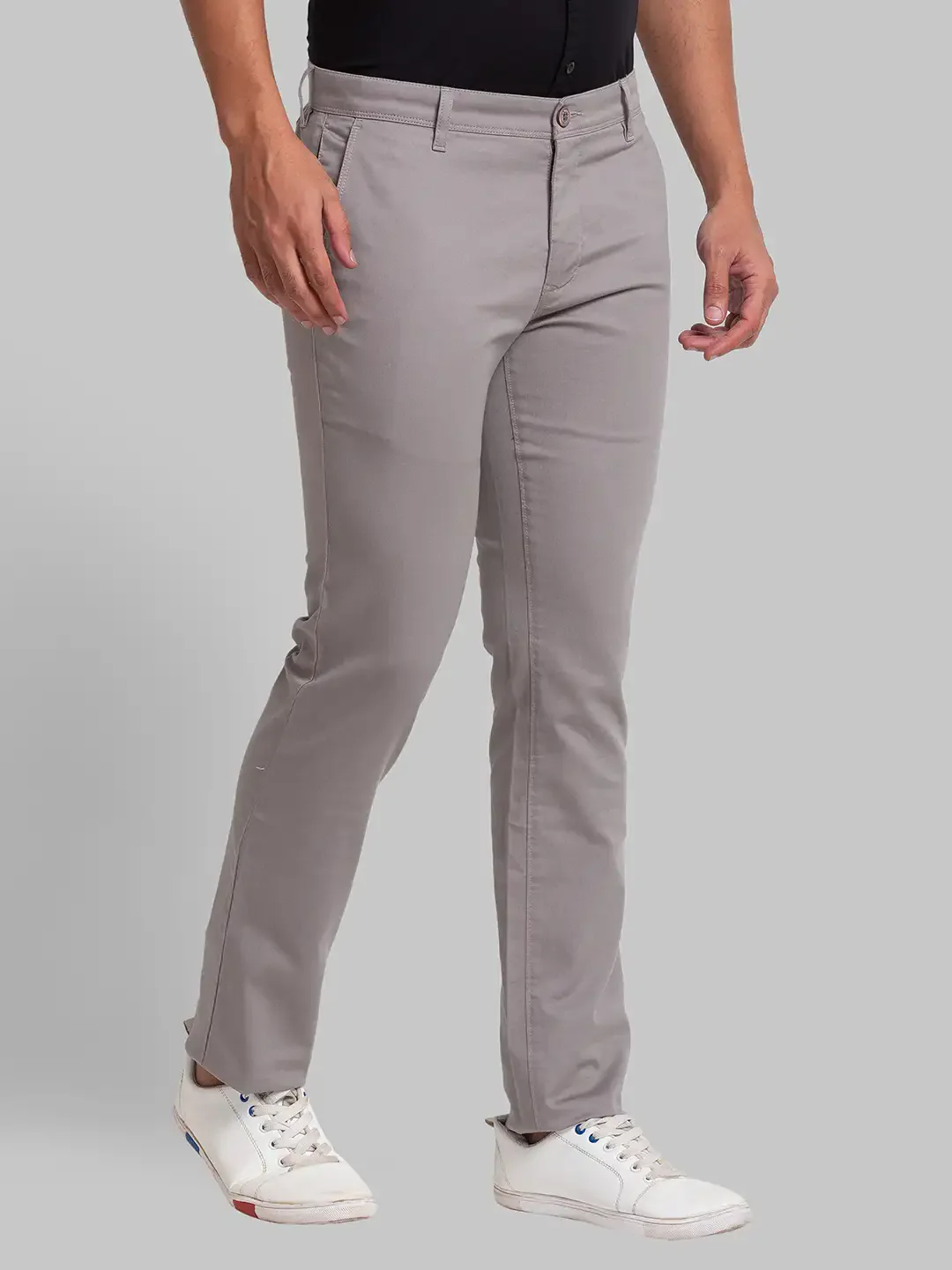 Men Grey Lrt Fit Solid Cotton Blend Trouser - Image 2