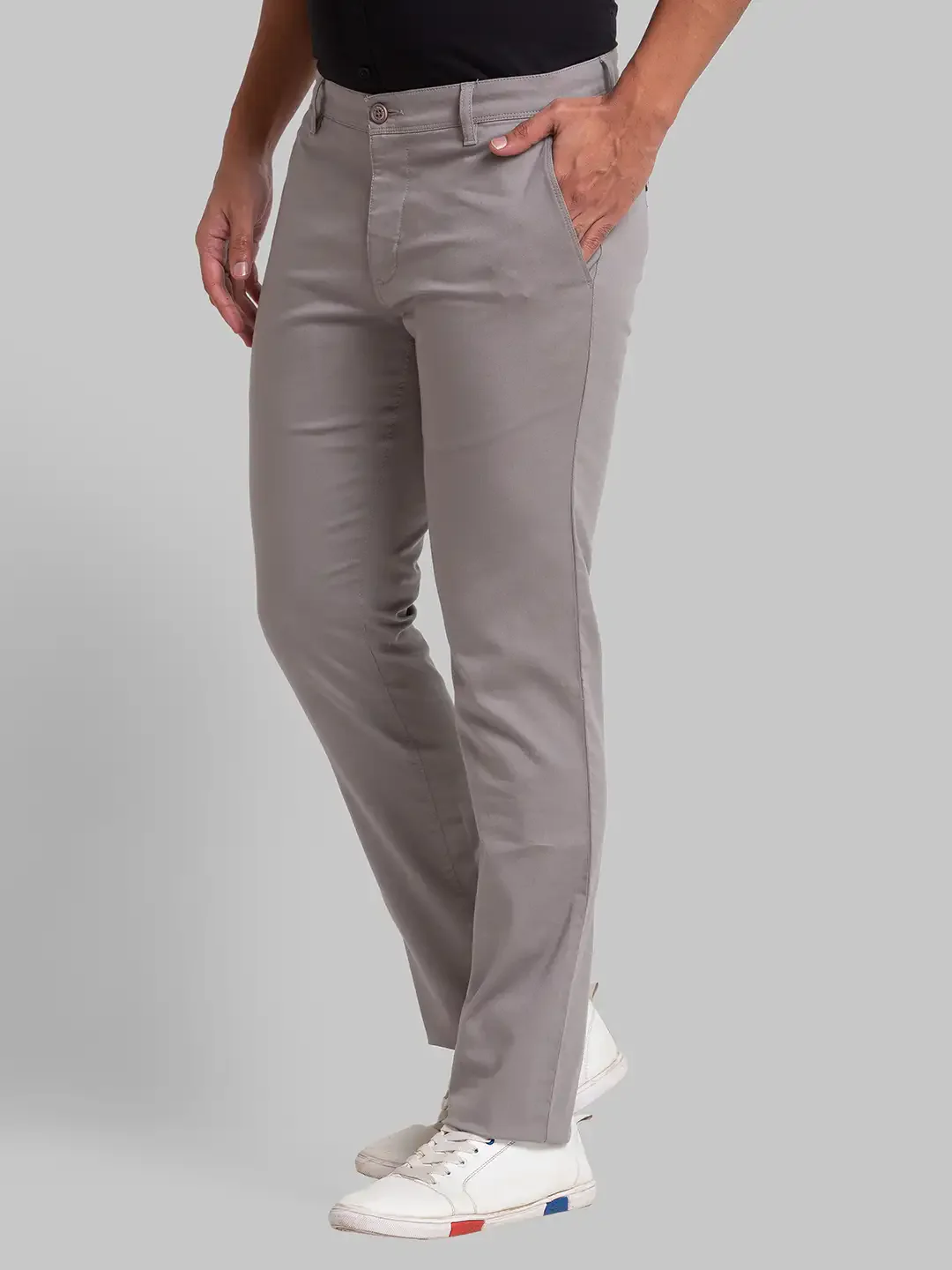 Men Grey Lrt Fit Solid Cotton Blend Trouser - Image 3