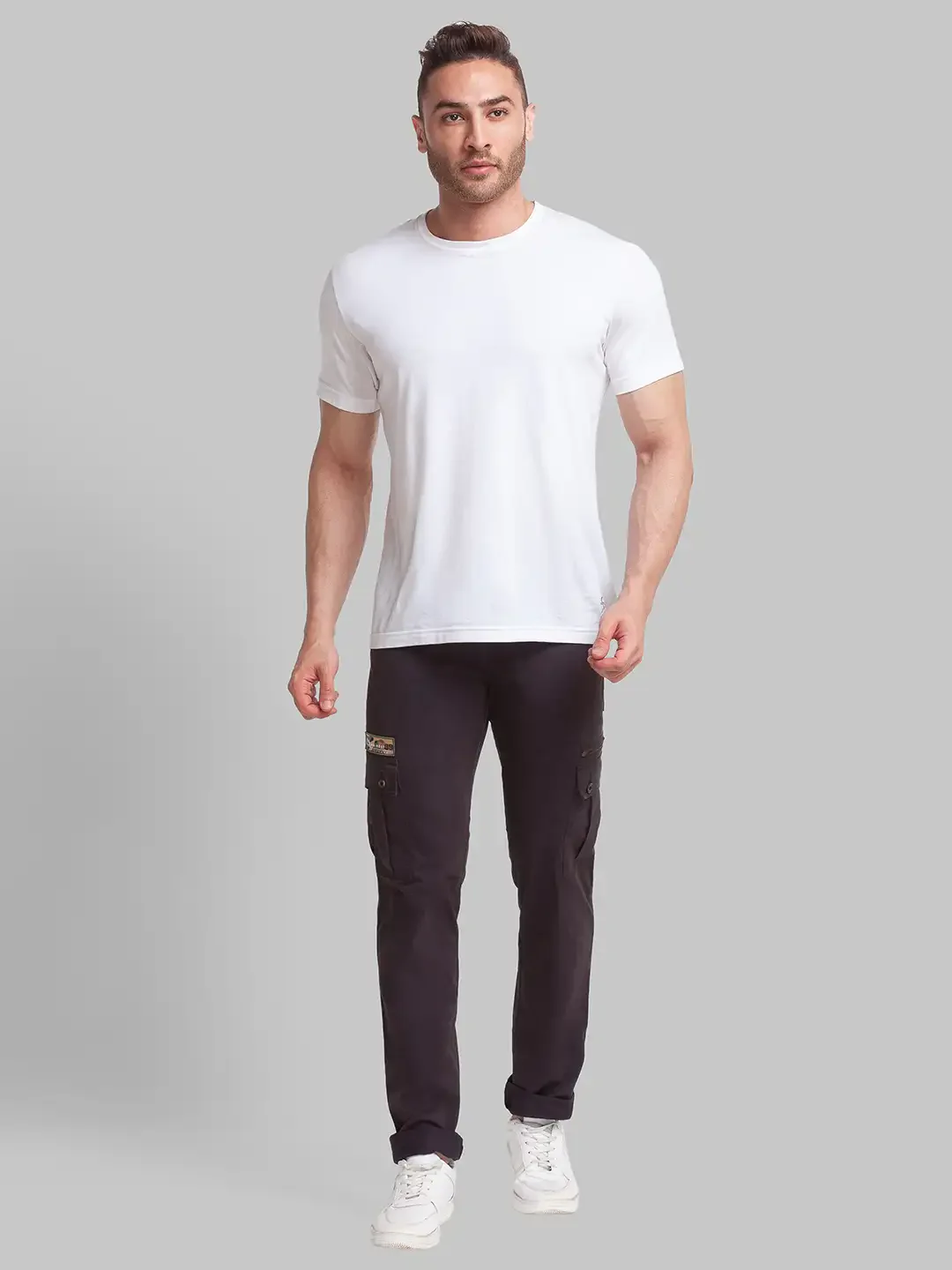 Men Grey Lrt Fit Solid Cotton Blend Trouser - Image 5