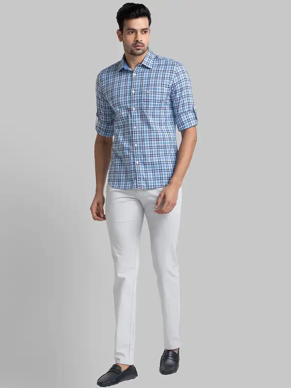 Men Grey Lrt Fit Solid Cotton Blend Trouser - Image 5