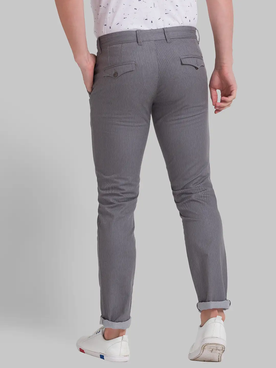 Men Grey Lrt Fit Stripe Cotton Blend Trouser - Image 4