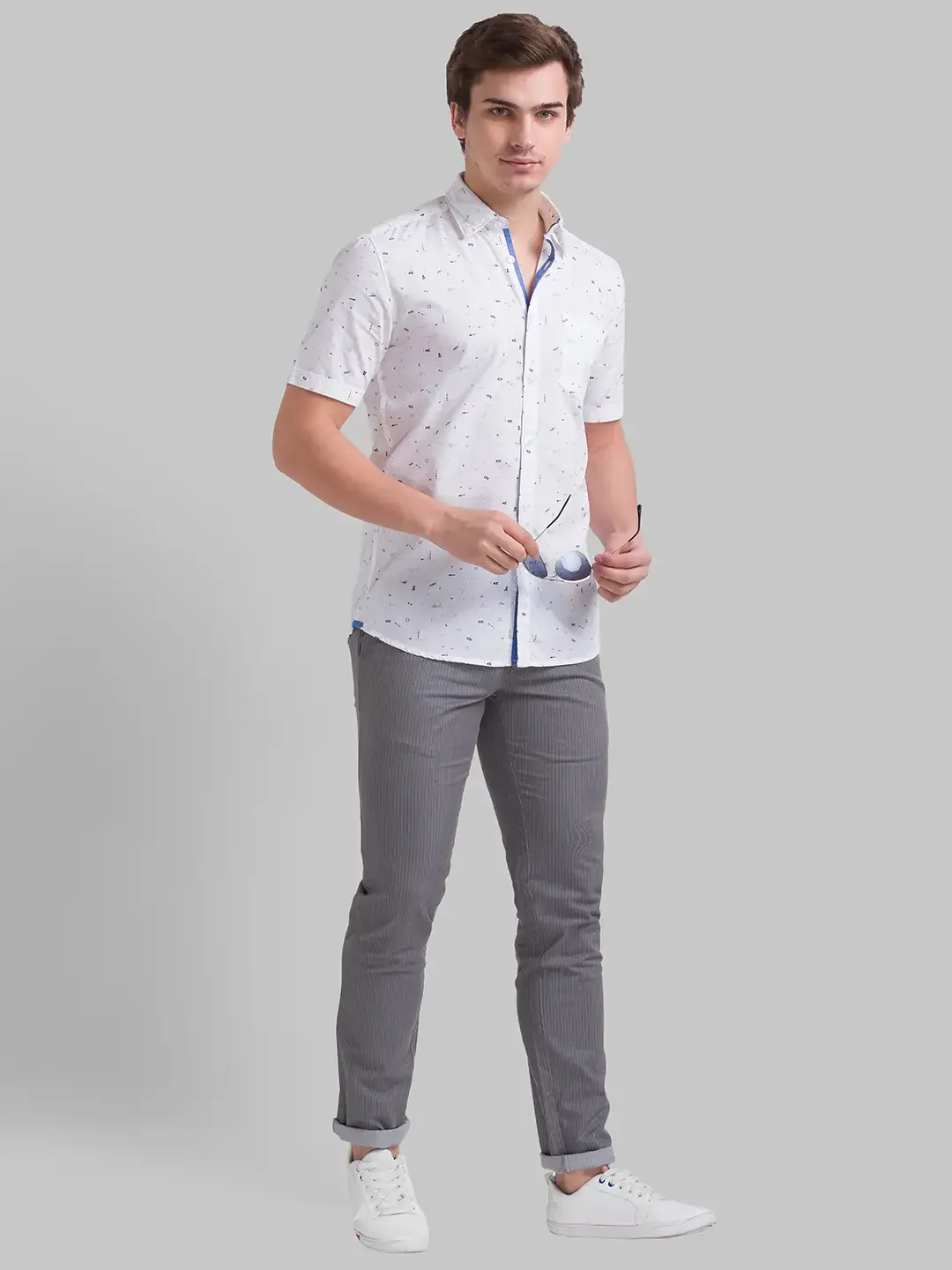 Men Grey Lrt Fit Stripe Cotton Blend Trouser - Image 5