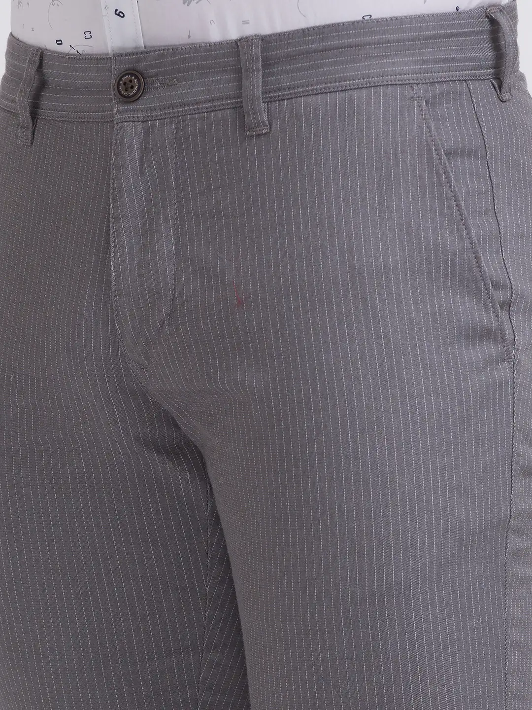 Men Grey Lrt Fit Stripe Cotton Blend Trouser - Image 6