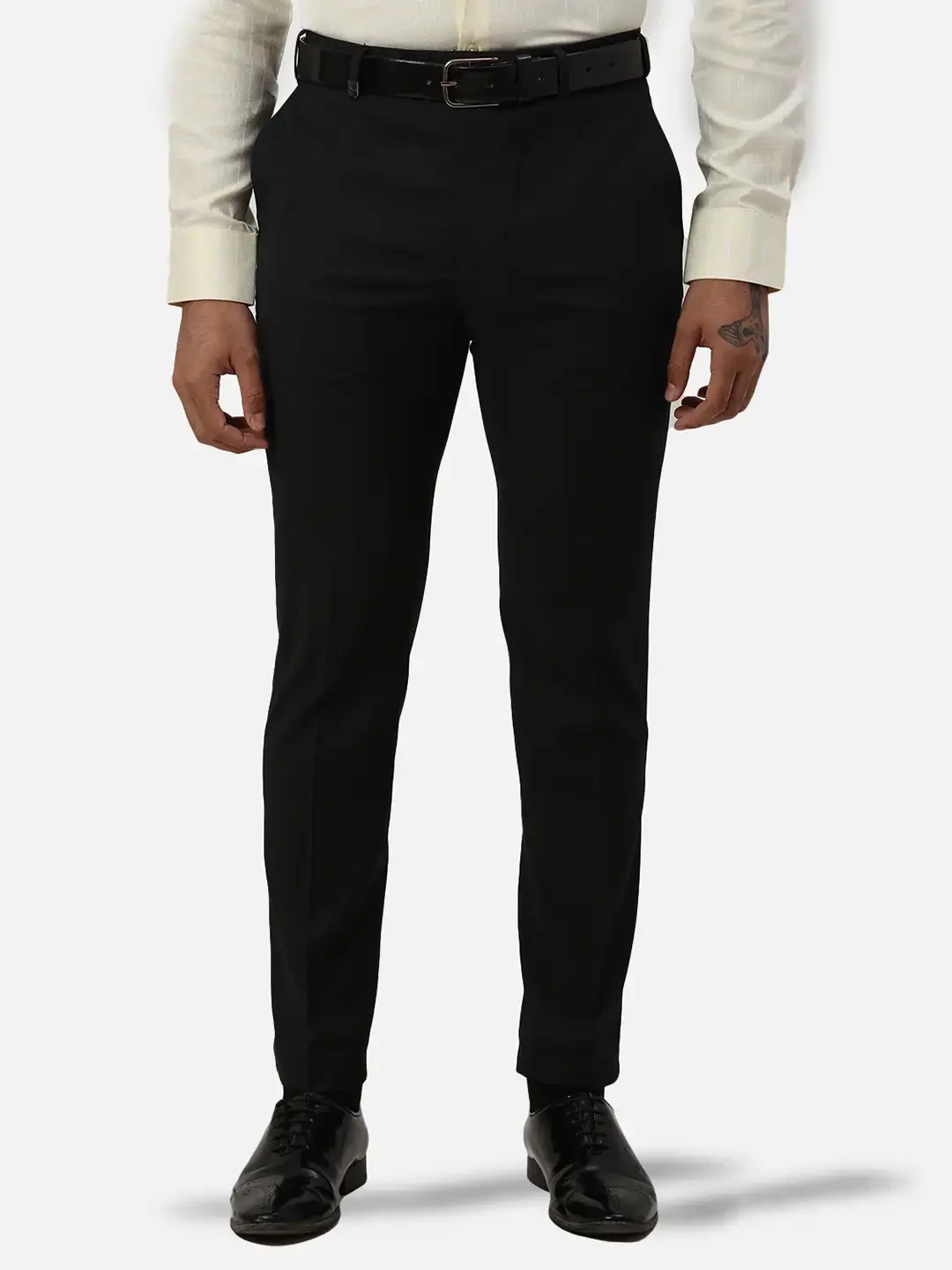 Men Grey Neo Classic Fit Checks Polyester Blend Trouser